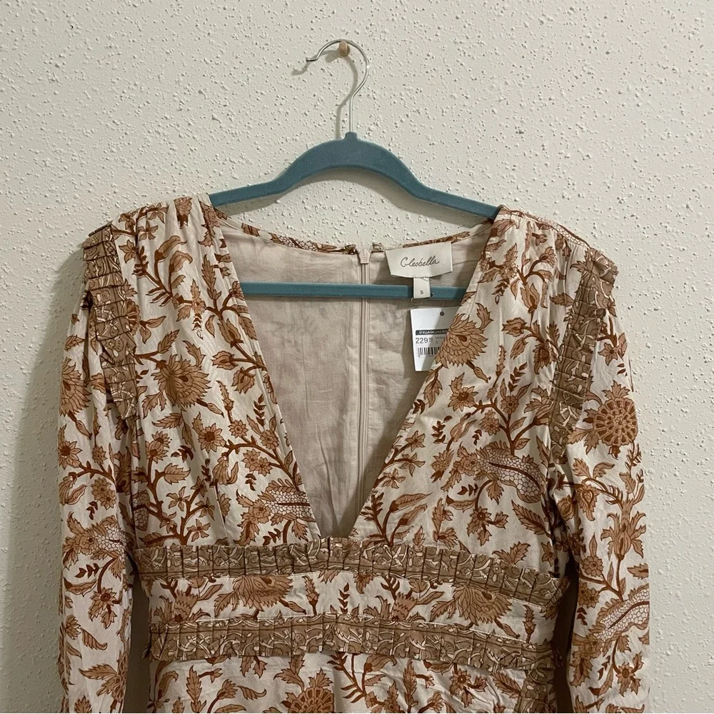 Cleobella Victoria Mini Dress NWT V Neck Tan Wrap Dress - Picture 3 of 15